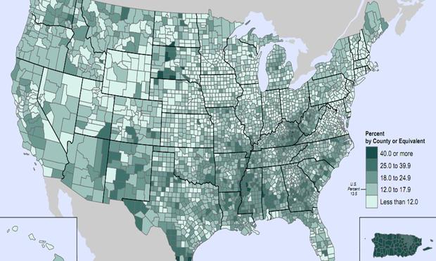 US Census map of poverty rates from the ACS 2005-2009