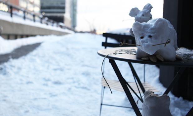 Finished snow rats perched on the High Line. They won second place.
