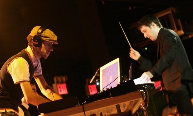 Electronic musician Ricardo Romaneiro (left) and conductor Andrew Cyr (right), of the Metropolis ensemble.