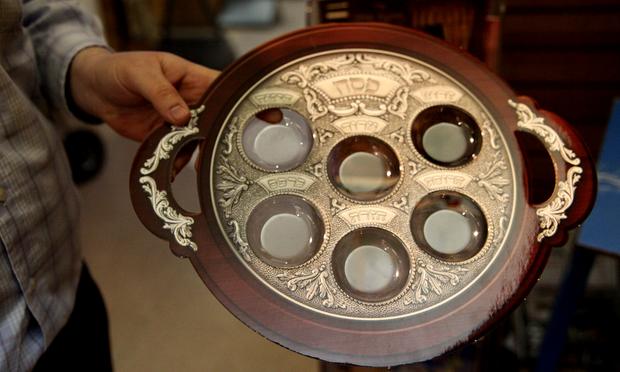 A Seder plate at Judaica world.