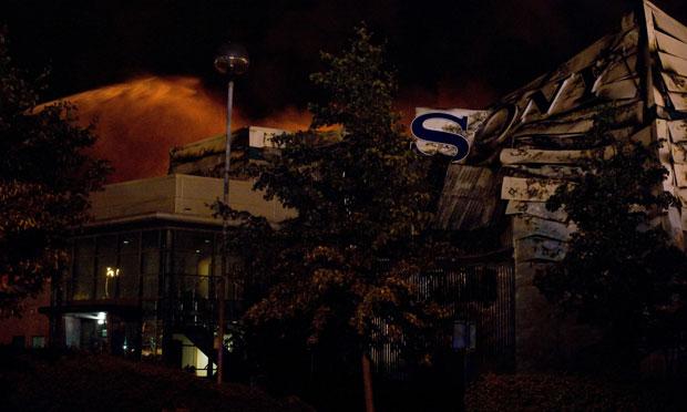 Firefighters battle a massive blaze at the Sony distribution centre in Waltham Abbey, north of London. Firefighters battle a massive blaze at the Sony distribution centre in Waltham Abbey, north of London.
