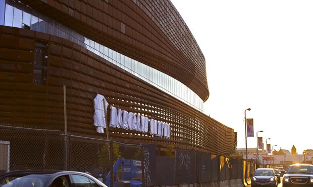 Letters newly erected and still shrouded on the Atlantic Avenue side of Barclays Center on August 8, 2012 Letters newly erected and still shrouded on the Atlantic Avenue side of Barclays Center on August 8, 2012