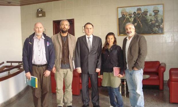 Photograph of New York Times journalists taken at Turkish Embassy in Tripoli with Ambassador Levent Sahinkaya