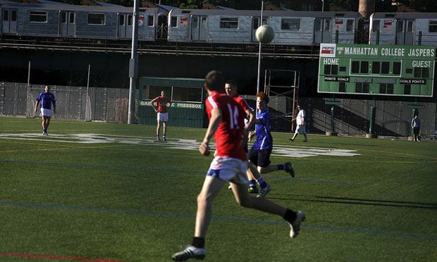Gaelic Park is owned by Manhattan College, which overlooks the field to the north. The GAA leases the park from the college. Gaelic Park is owned by Manhattan College, which overlooks the field to the north. The GAA leases the park from the college.