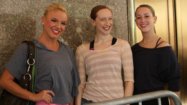 Whitney Grandell, Annika Sheaff, and Abby Reich strike a pose as they await their chance to strike one for the Rockette casting team. Whitney Grandell, Annika Sheaff, and Abby Reich strike a pose as they await their chance to strike one for the Rockette casting team.