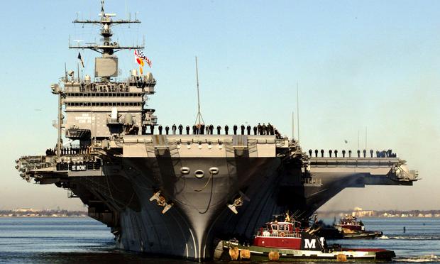 The aircraft carrier USS Enterprise returns from a six-month deployment February 29, 2004 at the Norfolk Naval Station in Norfolk, Virginia.