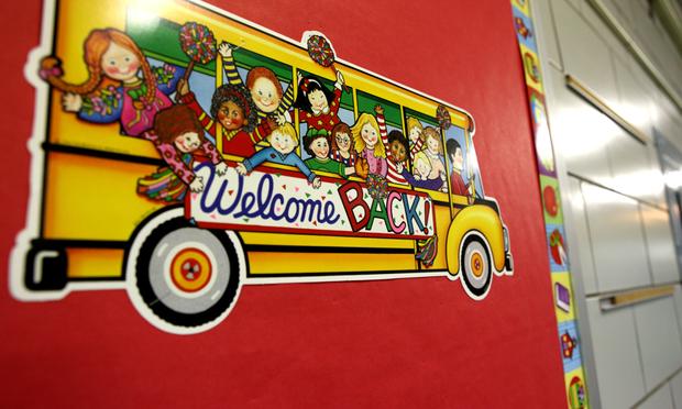 School photos, classroom, hallway, welcome sign