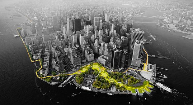 The BIG Bjarke Ingels Group is proposing floodgates that provide green space The BIG Bjarke Ingels Group is proposing floodgates that provide green space