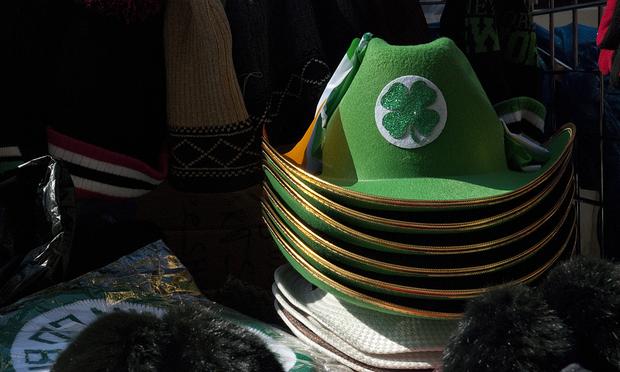 A stack of shamrock hats sit on a vendor's table on seventh avenue in midtown Manhattan the Friday before St. Patrick's Day. A stack of shamrock hats sit on a vendor's table on seventh avenue in midtown Manhattan the Friday before St. Patrick's Day.