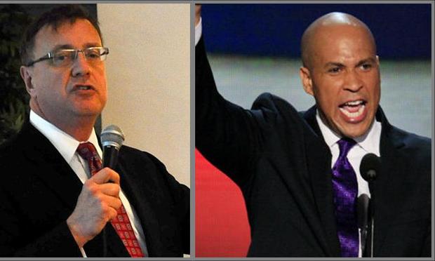 Bogota Mayor Steve Lonegan and Newark Mayor Cory Booker, candidates in the special election to fill New Jersey's vacant US Senate seat.