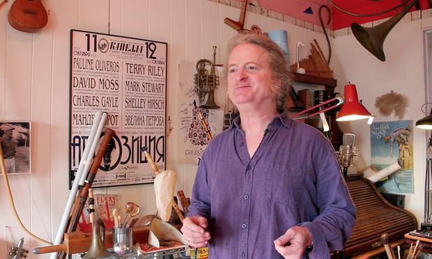 Mark Stewart surrounds himself with instruments — both traditional and handmade — at his home in Park Slope. Mark Stewart surrounds himself with instruments — both traditional and handmade — at his home in Park Slope.