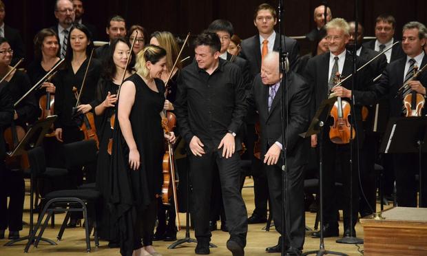 Nadia Sirota, Nico Muhly and Maestro Leonard Slatkin after the premiere of Muhly's Viola Concerto Nadia Sirota, Nico Muhly and Maestro Leonard Slatkin after the premiere of Muhly's Viola Concerto
