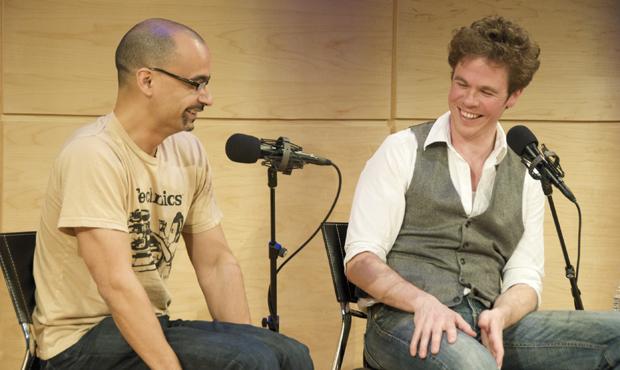 Junot Diaz and Josh Ritter in WNYC's Jerome L. Greene Performance Space Junot Diaz Josh Ritter Greene Space