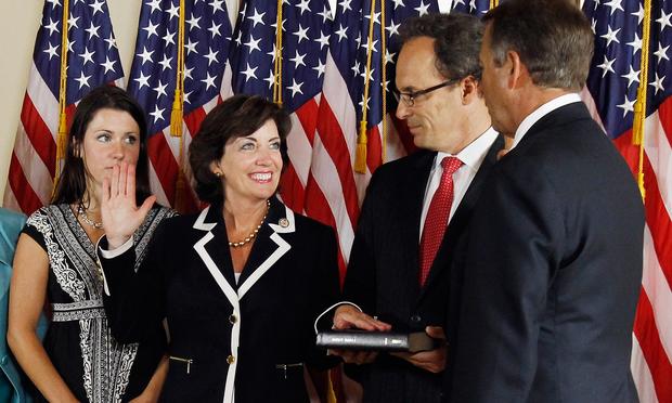 Rep. Kathy Hochul (D-NY) participates in a mock swearing-in at the U.S. Capitol June 1, 2011.