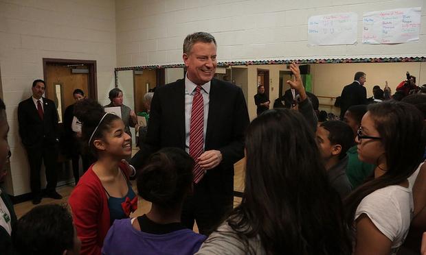 Mayor Bill de Blasio visits the Bronx School of Young Leaders after-school program in January, 2014.