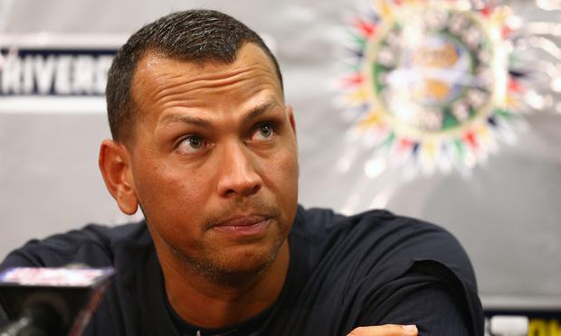 Alex Rodriguez of the New York Yankess speaks to the media before his game for the Charleston RiverDogs at Joseph P. Riley Jr. Park on July 2, 2013 in Charleston, South Carolina.
