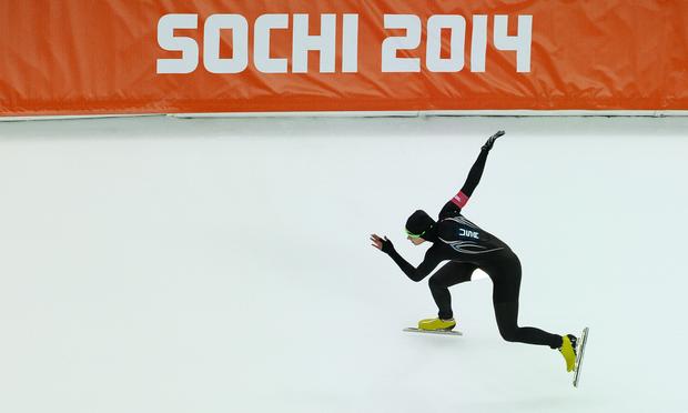 Lauren Cholewinski of the US competes during the Women's 500m Speed Skating event during the Sochi 2014 Winter Olympics