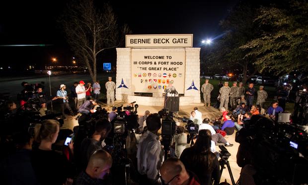 General Mark Milley, III Corps and Fort Hood Commanding General, speaks to media during a press conference about a shooting that occurred earlier at Fort Hood Military Base on April 2, 2014.