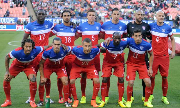 The US men's national team poses for a photo before the start of a World Cup preparation match against Azerbaijan at Candlestick Park in San Francisco on May 27, 2014.