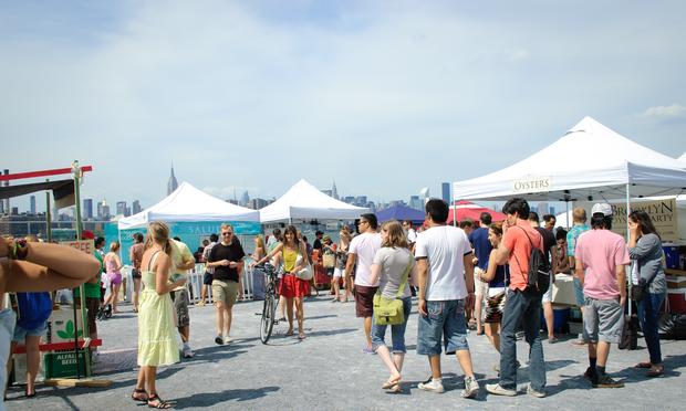 The crowd shops for Brooklyn-made products at an outdoor market in Williamsburg