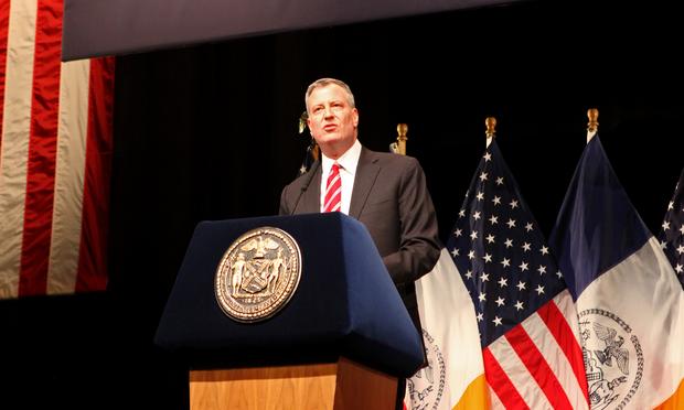 Mayor Bill de Blasio delivers his first State of the City address at LaGuardia Community College on February 10, 2014. Mayor Bill de Blasio delivers his first State of the City address at LaGuardia Community College on February 10, 2014.