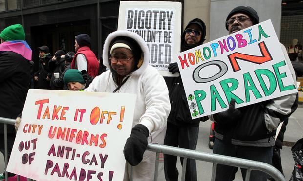 Protesters picketed the exclusion of LGBT groups at the annual St. Patrick's Day Parade on March 17, 2014. Protesters picketed the exclusion of LGBT groups at the annual St. Patrick's Day Parade on March 17, 2014.