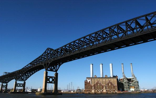 The Pulaski Skyway pictured from Jersey City, New Jersey.