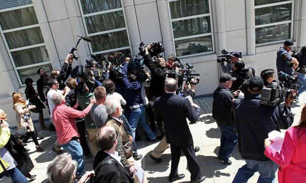 Staten Island congressman Michael Grimm is mobbed by reporters following his arraignment on federal fraud charges in Brooklyn. Grimm denies the allegations in the 20-count federal indictment. Staten Island congressman Michael Grimm is mobbed by reporters following his arraignment on federal fraud charges in Brooklyn. Grimm denies the allegations in the 20-count federal indictment.
