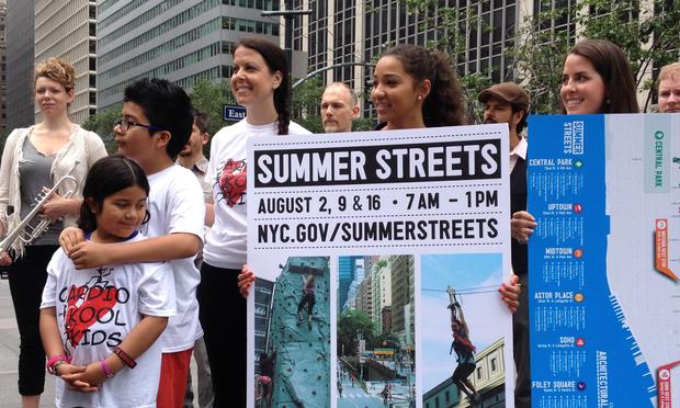At the press conference announcing NYC DOT's Summer Streets program.