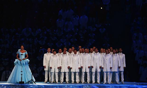 Anna Netrebko sings during the Opening Ceremony of the Sochi 2014 Winter Olympics on Feb. 7, 2014 in Sochi, Russia. Anna Netrebko sings during the Opening Ceremony of the Sochi 2014 Winter Olympics at Fisht Olympic Stadium on February 7, 2014 in Sochi, Russia.