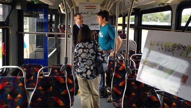 A BRT bus on display to the public at the Montgomery County Agricultural Fair.