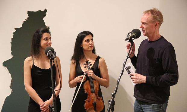 Duo Gazzana's Raffaella and Natascia Gazzana with host John Schaefer on May 2, 2014 Duo Gazzana's Raffaella and Natascia Gazzana with host John Schaefer on May 2, 2014