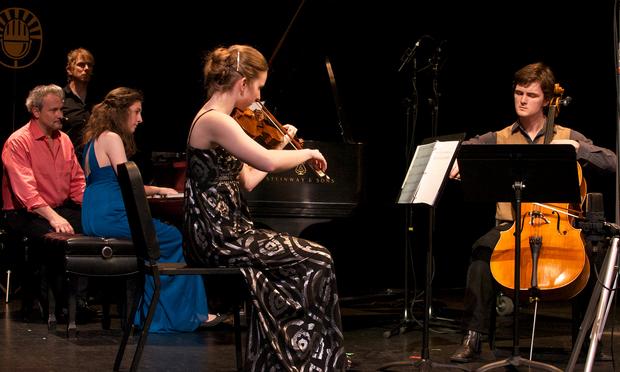 Christopher O'Riley; Agata Sorotokin, piano; Felicity James, violin; and Joseph Teeter, cello. Christopher O'Riley; Agata Sorotokin, piano; Felicity James, violin; and Joseph Teeter, cello.