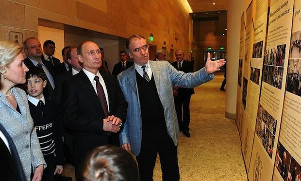 Vladimir Putin and Valery Gergiev at an Olympics Rehearsal at the Mariinsky Theater in St. Petersburg, Russia President Vladimir Putin and Conductor Valery Gergiev at an Olympics Rehearsal at the Mariinsky Theater in St. Petersburg, Russia