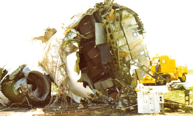 The broken hull of the United Airlines Flight 232 airplane The broken hull of the United Airlines Flight 232 airplane