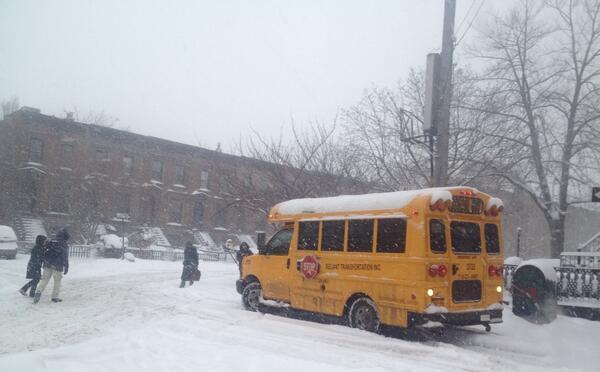 School Bus stuck in Brooklyn during snow storm of Feb. 13, 2014