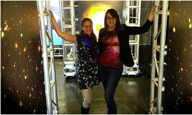 Emily Rice and Summer Ash celebrating the 25th anniversary of the Hubble Space Telescope