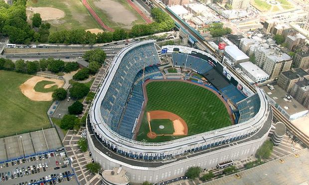 Bottom right corner shows part of parking garage that would be torn down to make way for a soccer stadium. It sits next to the old Yankee Stadium, which has been demolished.
