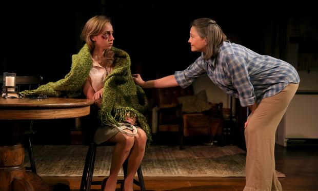 Zoe Kazan as Mary Anne and Cherry Jones at Agnes in 'When We Were Young and Unafraid' at Manhattan Theatre Club. Zoe Kazan as Mary Anne and Cherry Jones at Agnes in 'When We Were Young and Unafraid' at Manhattan Theatre Club.