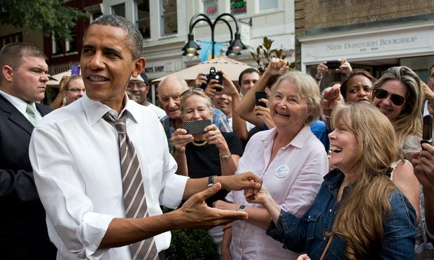 President Obama greets supporters.