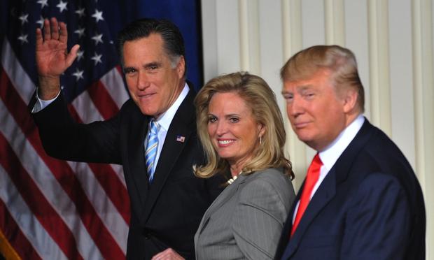Republican Presidential presidential hopeful Mitt Romney (L) with wife Ann (C) after being endorsed by Donald Trump (R) in Las Vegas, Nevada.