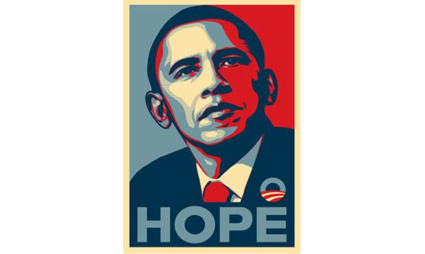 Shepard Fairey designed this Obama portrait at his own initiative, but cleared it with the campaign. Studio 360 Episode 1003, Artists and Obama