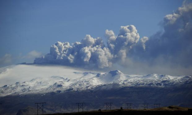 Smoke and ash bellow from the Eyjafjallajokull volcano as the volcano is seen from Hvolsvollur, Iceland, on April 19, 2010.