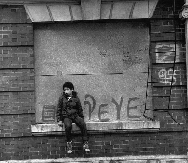 Boy on Wall with Popeye Graffiti, 1980