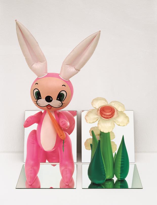 Inflatable Flower and Bunny (Tall White and Pink Bunny), 1979, vinyl, mirrors