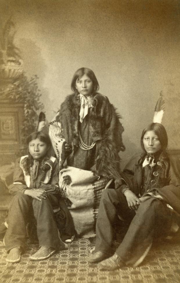 Three Sioux students as they arrived at the Carlisle Indian School in 1883. 