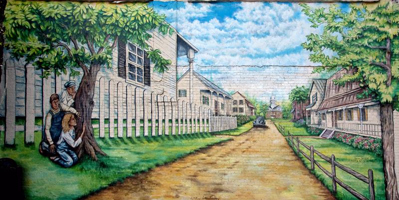 Mural depicts a scene from the Harper Lee novel 'To Kill a Mockingbird,' Monroeville, Alabama, 2010.