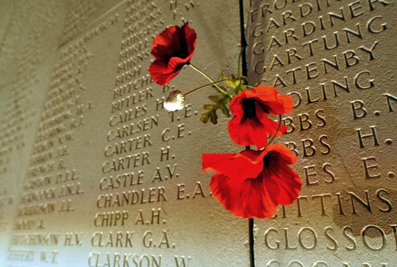 Poppies is pegged on the wall bearing the World War I dead soldiers' names, at the Australian War Memorial in the northern French city of Villers-Bretonneux, on April 25, 2012.