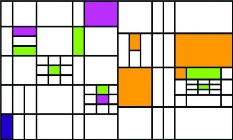 A javascript rendering of Piet Mondrian’s artwork, generated by the website Vart