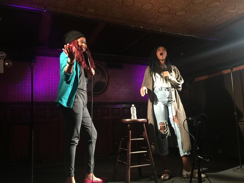 Phoebe Robinson and Jessica Williams live in Brooklyn recording 2 Dope Queens podcast.